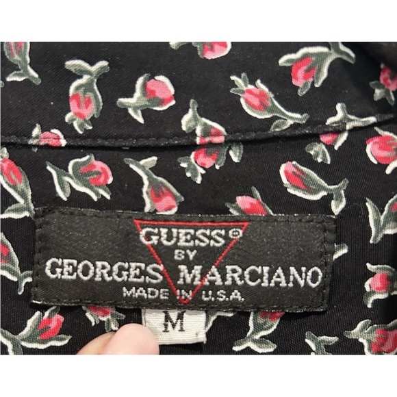 Vintage GUESS Georges Marciano Mini Floral Shirt Women's Size M Black USA Made - Picture 4 of 4
